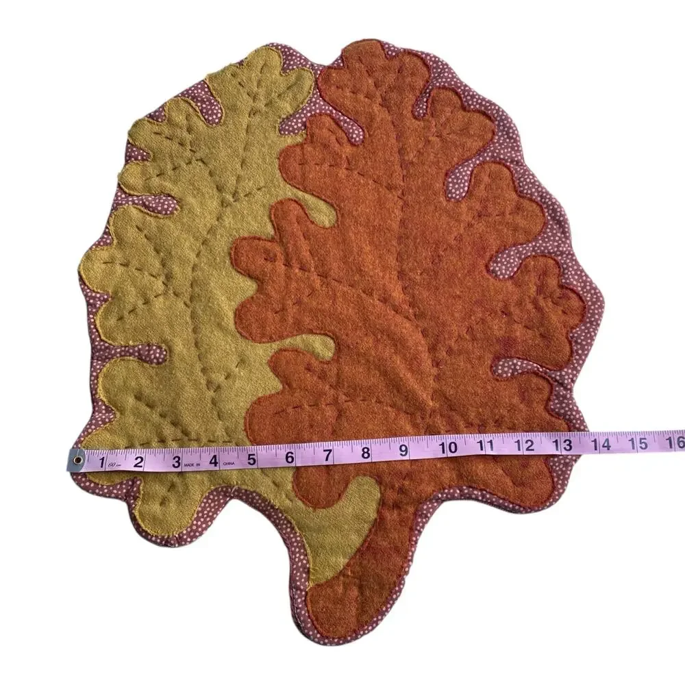 Quilted Leaf Placemat Set of 4 Orange Autumn Fall Table 16x13 Thanksgiving Boho